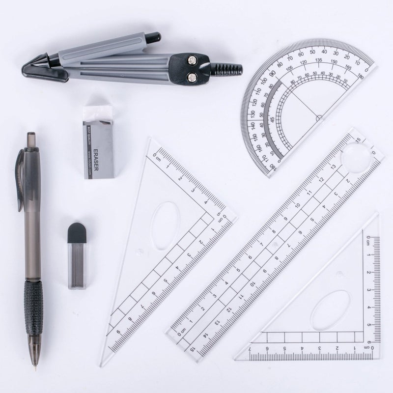 MeetUs Math Geometry Kit Set 8 Pieces Student Supplies with Shatterproof Storage Box & Reusable Pouch,Includes Rulers,Protractor,Compass,Pencil,Eraser.for Students and Engineering Drawings - Image 3